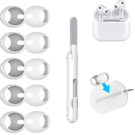 Aiivioll Anti-Slip Silicone Ear Tips Covers for AirPods Pro 3, 5 Pairs Sport Grip Sleeves for Earbuds, Non-Slip Earhook Covers with Cleaning Pen & Storage Pouch, White