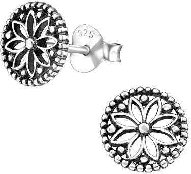 Laimons Damen-Ohrstecker Ohrringe Damenschmuck Mandala Scheibe Platte oxidiert Sterling Silber 925