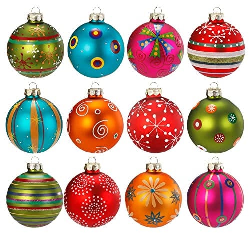 Schmuckkugeln Mille Fiori 8cm 12 STK | Weihnachtskugeln bunt | Kugel Set