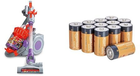 CASDON Little Helper Dyson Hottest Vacuum Toy & Amazon Basics C Cell Alkaline Batteries [Pack of 12]