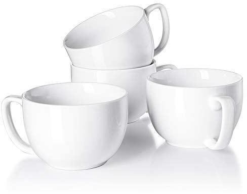 Teocera 16oz Large Coffee Mugs Set of 4 - Thick White Porcelain Cups for Cappuccino, Latte, Tea & Hot Chocolate - Dishwasher Safe Ceramic with Comfort Grip Handles