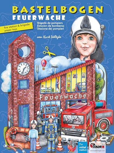 ATELIER COLOR Feuerwache Bastelbogen mit Feuerwehr & Feuerwehrmann Set für Kinder ab 6+ zum Ausschneiden & Basteln Spielzeug aus Papier
