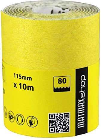 MatMax Pack of KLINGSPOR (Germany) 115mm x 10m Aluminium Oxide Sandpaper Roll + Gift (Grit, 80)