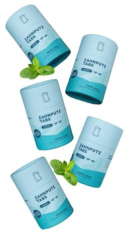 Duschbrocken Feste Zahnpasta Nachfüllset groß - Zahnputztabletten Peppa Mint - Natürliche Zahnpflege mit Fluorid - Vegan & Plastikfrei - 5x 125 Stück