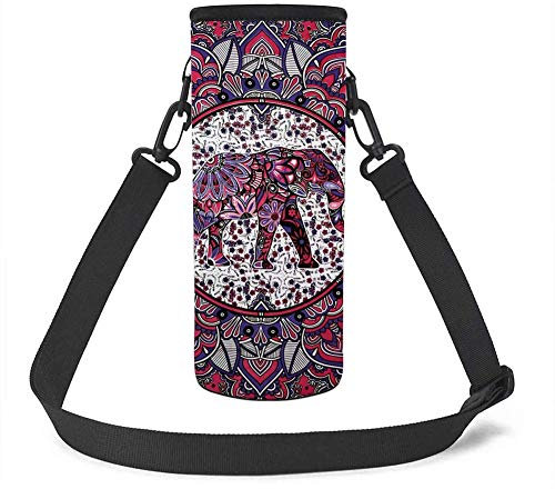 UOIMAG Pochette isotherme en néoprène pour bouteille d'eau - Motif mandala éléphant bohème - Grande taille - 1 l