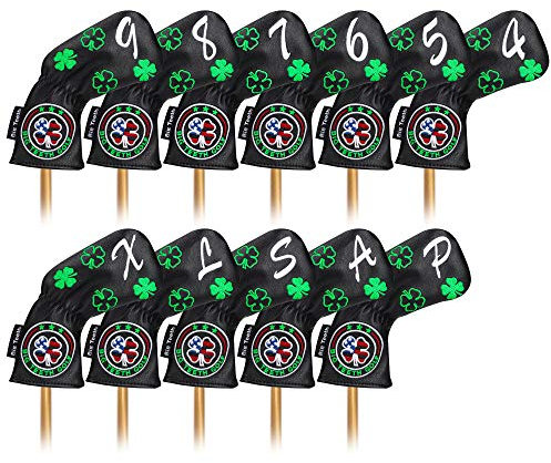 Big Teeth Golfeisen-Abdeckungen, Eisenkopfabdeckungen, Glücksklee-Eisen-Abdeckungen, Langer Hals, Golfeisenkopfabdeckungen, 11-teiliges Golfeisenabdeckungsset, Golfschläger-Abdeckungen für Eisen,