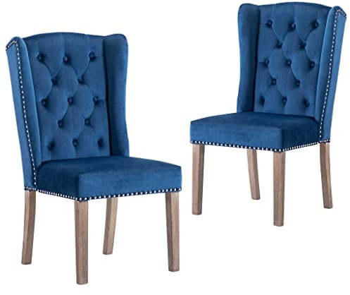 vidaXL 2X Esszimmerstuhl Küchenstuhl Polsterstuhl Wohnzimmerstuhl Hochlehner Stuhl Set Essstuhl Lehnstuhl Stühle Blau Samt Holzbeine