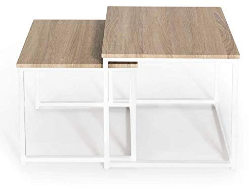 IDMarket - Lot de 2 Tables Basses gigognes Detroit 40/45 Design Industriel Bois et métal Blanc