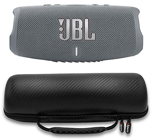 JBL Charge 5 Waterproof Portable Speaker with Built-in Powerbank and gSport Carbon Fiber Case (Gray)