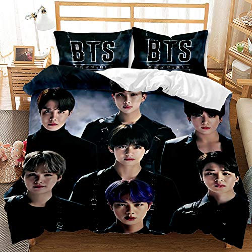 ACTMSY Bettbezug 3 Teilig BTS Army.Zip 3D Drucken Bettwäsche Set 155x220cm Bettbezüge Mikrofaser Super Weich Flauschige mit Reißverschluss und 2 mal 80x80cm Kissenbezug