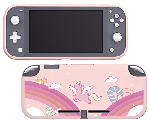 eXtremeRate PlayVital Cover per Nintendo Switch Lite,Custodia Protettiva Copertura TPU Morbido Carino per Nintendo Switch Lite Console,Unicorno Arcobaleno