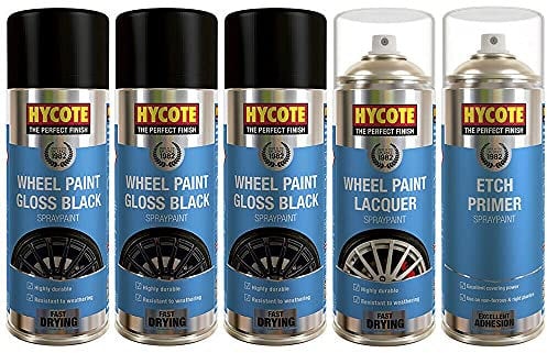 Hycote 3x Gloss Black 1x Lacquer 1x Etch Primer Car Alloy Wheel Spray Paint