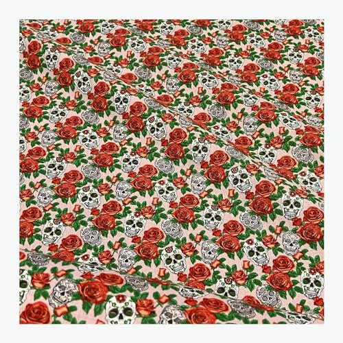 Stoff am Stück Stoff Baumwolle rosa Rose Totenkopf Baumwollstoff