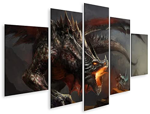 islandburner Bild auf Leinwand Ritter Kampf Feuerspeiender Drache Fantasy Bilder Wandbilder Poster