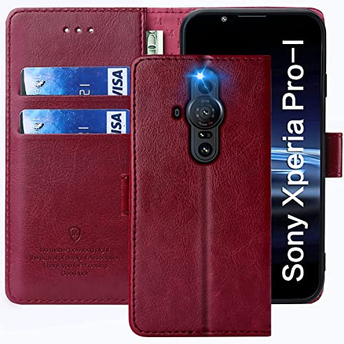 FMPCUON Hülle für Sony Xperia Pro-I Handyhülle [Standfunktion] [Kartenfach] [Magnetverschluss] Tasche Flip Case Schutzhülle lederhülle klapphülle für Sony Xperia Pro-I Rot