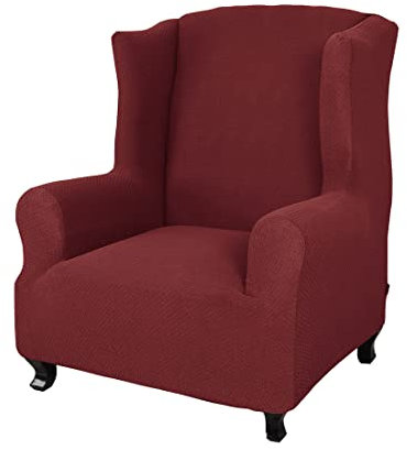 YOPOIY Hohe Dehnung weich dick Ohrensessel Überzug Klein Karierter Jacquard-Strickstoff Husse für Ohrensessel 1 Stück rutschfest für Sessel -Weinrot-