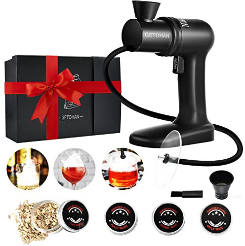 GETOHAN Cocktail Smoker kit, Smoking Gun Drink and Food Smoker Old Fashioned Smoking kit Infuse Cocktail Whiskey Bourbon with Disk Lid and Wood Chips, Starter Kit, 10 PCS
