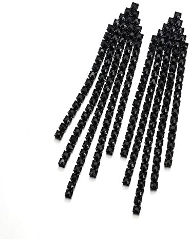 Clearine Quaste Ohrringe für Damen lange Tropfen Strass Kristall baumeln Erklärung Braut Hochzeit Schmuck Schwarz Ton