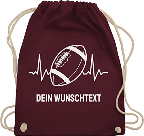 Turnbeutel Rucksack - Geschenke - Football Geschenk personalisiert mit Namen und Herzschlag American Football Männer Superbowl - Unisize - Bordeauxrot - baumwolle rucksäcke sport tasche taschen