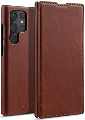 StilGut Book Case Compatible with Samsung Galaxy S23 Ultra, Leather Case, Flip Case, Mobile Phone Case - Cognac