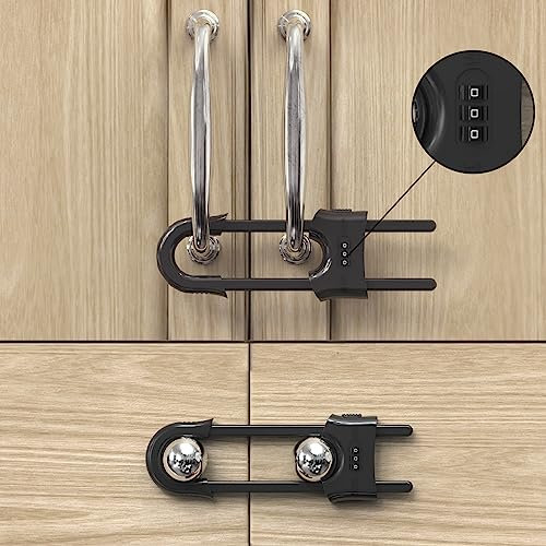 Jola's House 4 Pack Child Proof Sliding Cabinet Door Code Locks Baby Safety Cupboard Locks Adjustable U Shaped Cabinet Latches for Knob Handle Drawers Closet (4 PCS, Grey)