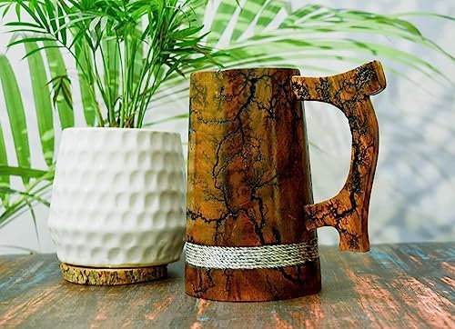India House Lichtenberg Burning – Chope à bière en bois faite à la main pour garçons d'honneur, chope viking, cadeau d'anniversaire pour homme, tasse à bière en bois (lichtenberg) – 590 ml
