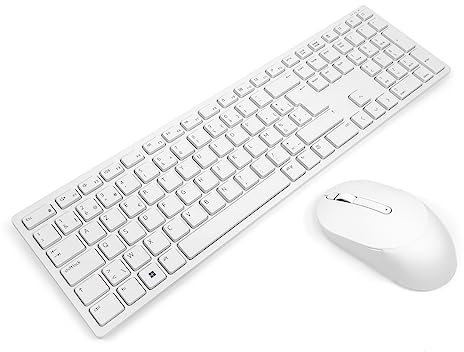 Dell KM5221W Kabellose Tastatur und Maus Set, Belgische Pro, Weiß