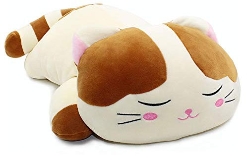 Tierkissen für Kinder Mädchen und Fräulein Kawaii Katzen Flauschiges Kuscheltier Seitenschläferkissen, Weich Stofftiere Plüschkissen Plüschtier Spielzeug Geschenke Kinderzimmer Dekoration-Brown||60CM