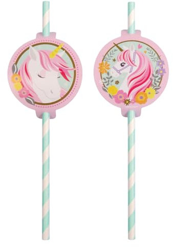 Amscan- 8 Pailles en Papier Licorne Magique 19,7 cm, 9908225, Taille Unique
