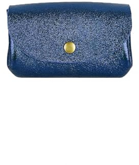 FrasiBags Porte-monnaie Mini accordéon avec double compartiment et 3 poches en cuir véritable métallisé fabriqué en Italie, bleu, porte-monnaie