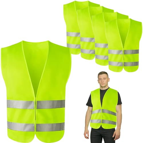 YWKJDDM Warnwesten Auto, 5 Stück Warnweste Auto Sicherheitsweste Warnweste Gelb, Pannenweste Warnwesten für Autofahrern Fahrern Arbeitskräften (59 * 68cm)