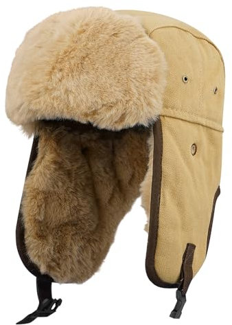 Clakllie Wintermütze mit Ohrenklappen Kunstfellmütze Trappermütze Bomber Hut Fliegermütze Fellmütze Warm Jagdmütze Russische Trooper Pelz Skifahren Mütze Cap Plaid Flieger Uschanka Eskimo Bombermützen