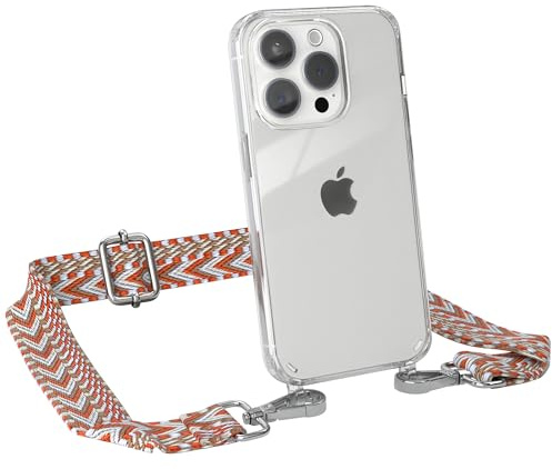 EAZY CASE Handykette - Verstellbares Taschenband kompatibel mit iPhone 15 Pro, Schulterriemen, Handykordel mit Silikon Hülle, Umhängetasche, Blau Rot Silber
