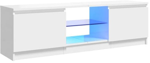 vidaXL High Gloss White TV Cabinet with LED Lights, Engineered Wood and Tempered Glass, Ideal for Living Room or Bedroom, 120x30x35.5 cm