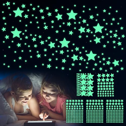 Giantree 469 Stück Leuchtsterne Wandsticker Kinderzimmer, Sternenhimmel Leuchtsticker DIY Leuchtende Wandtattoo für Decke und Wand, Fluoreszierende Aufkleber