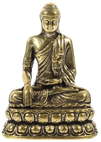 Amosfun Messing Buddha Statue Sakyamuni Figurine für Wohnzimmer und Büro Dekoration Vintage Desktop Buddha Ornament für Freunde und Familie