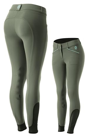 Equinavia Astrid Womens Silicone Knee Patch Breeches | Mid Rise Riding Pants with Phone Pockets - Agave Green/Green - 36