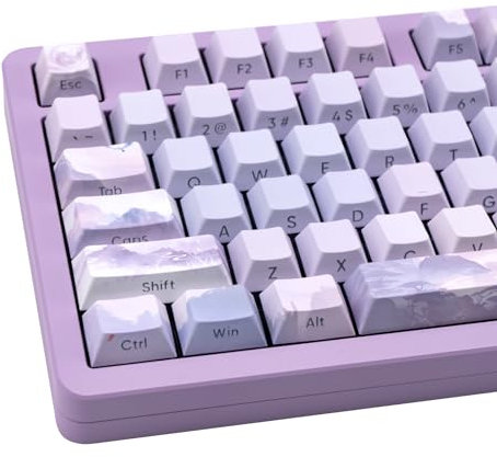 TIMSEKER 130 Keys Purple Side Print Shine Through Keycap Set, Custom PBT Keycap, Five Sided Dye Sublimation Cherry Profile Key Cap, Cherry Blossom Backlit Key Cap for Mechanical Gaming Keyboard