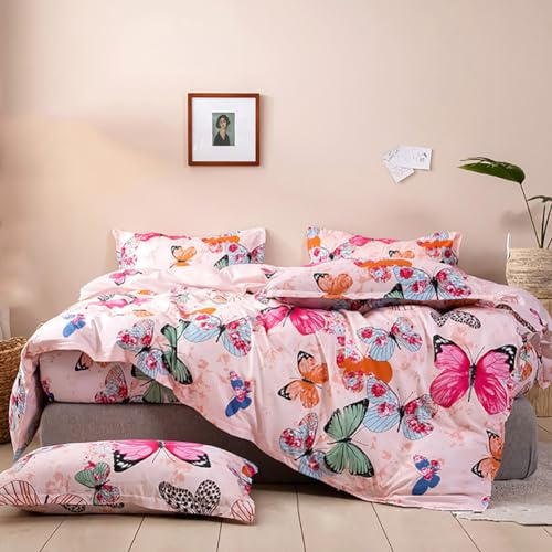 Nayoroom Bettwäsche Schmetterling 135x200 Rosa 2 teilig Microfaser Bettbezug Bunt Butterfly Mädchen Teenager Bettwäsche Set und Kissenbezug 40x80 cm Reißverschluss