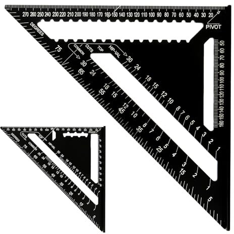 VIDETOL 2 Stück Zimmermannswinkel, 30cm(12Zoll) und 18cm(7Zoll) Aluminiumlegierung Zimmermannswinkel, Schwarz Schreinerwinkel für Winkelmessung, Dekorationsgestaltung und DIY