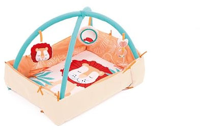 Ludi - Löwenteppich – Krabbeldecke für Babys – flauschig und weich – von Geburt an – entwickelt Motorik, Geschicklichkeit und visuelle Schärfe – Teppich, 2 abnehmbare Bögen und 3 hängende Aktivitäten