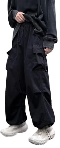 Agiyenna Pantalon Cargo Y2K pour Femme Pantalon Ample Vintage pour Femme Streetwear Taille Haute et Bretelles Réglables Adolescente Pantalon de Sport Hip Hop Pantalon de Survêtement à Jambes Larges