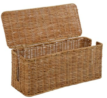 PEMAR Natural Rattan Wicker Cable Management Box, Cable Organizer, 2 Open Slots, Under Desk Cord Organizer, Cover & Hide Power Strips for TV Desk, Computer, Router, USB Hub (Natural Brown Color)