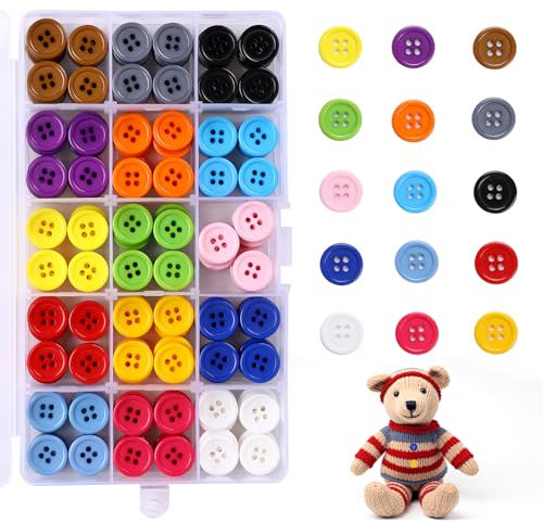 300 Stück Bunte Harz Rund Knöpfe, 15mm Basteln Knöpfe Mit Aufbewahrungsbox, 15 Farben für DIY Scrapbooking, Dekorieren, Nähen und Handarbeit