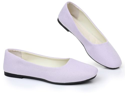 Timween Womens Ballet Flats, 25 Vibrant Colors Available Ladies Casual Square-Toe Flat Shoes Women Indoor Outdoor Comfy Slip On Ballerina Pumps Solid Color Suede-Effect Upper Portable Flats
