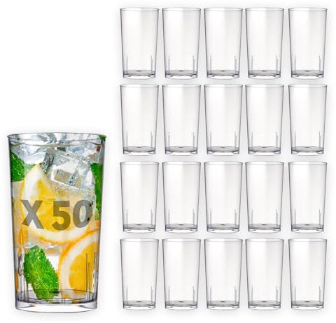 Table'Colors 50 Verres Tube 20 cl Lavables et Réutilisables - Fabriquée en France - Parfaits pour Cocktails et Apéritifs - Jus d'orange - Soda - Pastis - Eau