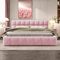 Zepneiy Lit rembourré 140 x 190 cm, lit Double avec Dossier Moelleux et Cadre rembourré, Lin, Rose (Matelas Non Inclus)
