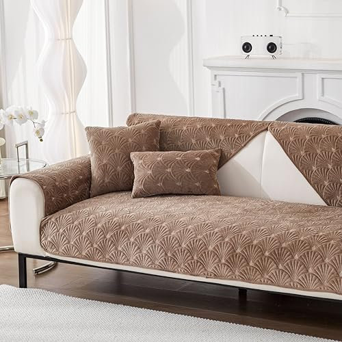 DOT.V Stylish Sofa Protection; Cornersofa Cover; L Shape Sofa Cover; 2/3/4 Seater; Armchair Cover; Water Resistant; Non Slip; Pets/Kids (Cappuccino Whisper, 70x120)