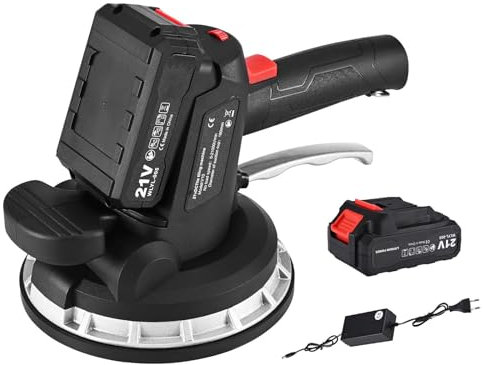 Kindevieft Outil De Vibration pour Carrelage avec Ventouse De 200 Mm, Machine De Nivellement D'Installation De Carrelage Portable, Outil Vibrant à Ventouse pour Carrelage avec 2 Batteries De 7500 Mah