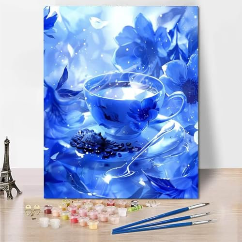 Pintar por Numeros Adultos Niños, Kit de Pintura por Numeros flor taza Diy Pintura por Numeros Cuadros Para Pintar por Numeros Kit con Pinceles y Pinturas Acrilicos, 100x130cm V-D